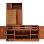 Jack Cartwright for Founders Mid Century Walnut and Cane Credenza and Hutch | Mid Century Modern Furniture - Mid Century Furniture Chicago Jack Cartwright for Founders Mid Century Walnut and Cane Credenza and Hutch