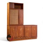 Jack Cartwright for Founders Mid Century Walnut and Cane Credenza and Hutch | Mid Century Modern Furniture - Mid Century Furniture Chicago Jack Cartwright for Founders Mid Century Walnut and Cane Credenza and Hutch