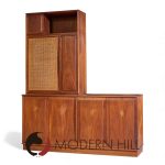 Jack Cartwright for Founders Mid Century Walnut and Cane Credenza and Hutch | Mid Century Modern Furniture - Mid Century Furniture Chicago Jack Cartwright for Founders Mid Century Walnut and Cane Credenza and Hutch