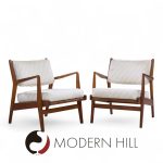 Jens Risom U430 Mid Century Walnut Lounge Chairs - Pair