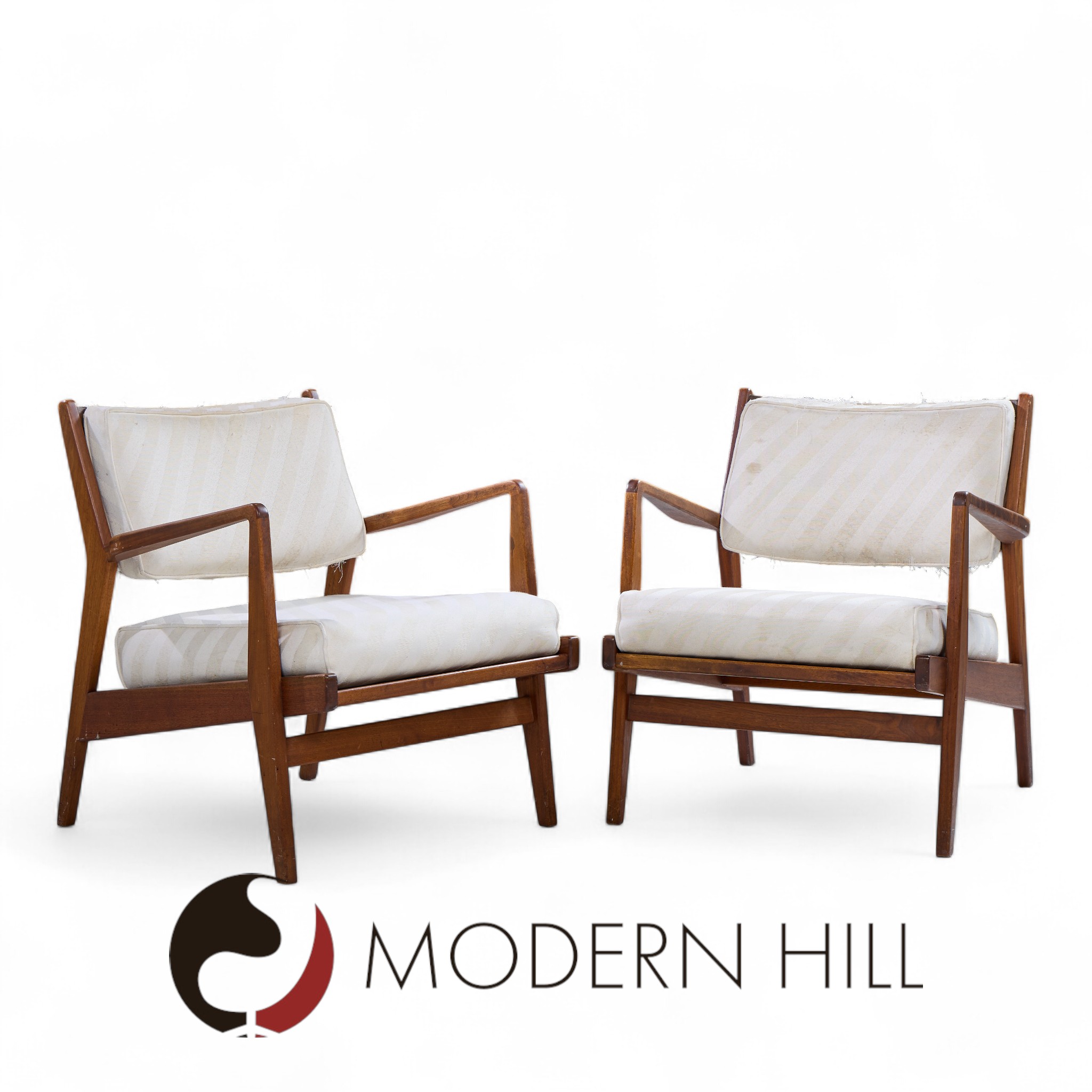 Jens Risom U430 Mid Century Walnut Lounge Chairs - Pair