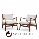Jens Risom U430 Mid Century Walnut Lounge Chairs - Pair