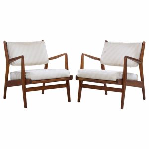Jens Risom U430 Mid Century Walnut Lounge Chairs - Pair