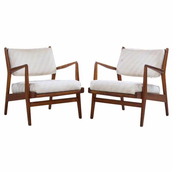Jens Risom U430 Mid Century Walnut Lounge Chairs - Pair