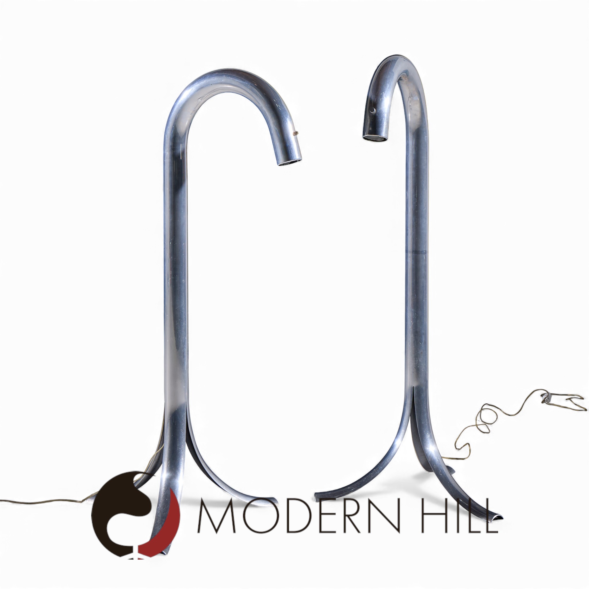 John Mascheroni Mid Century Aluminum Tube Floor Lamps - Pair