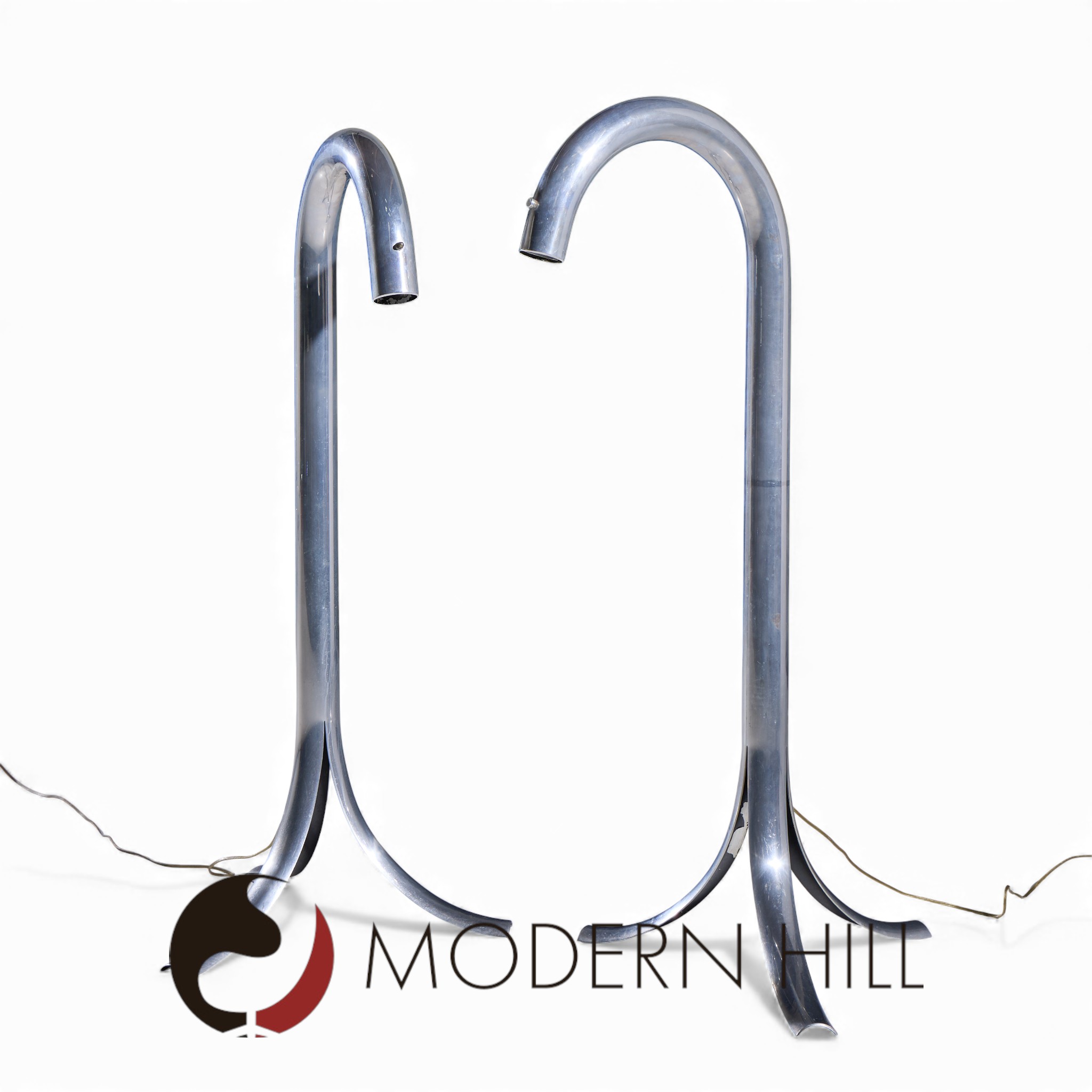 John Mascheroni Mid Century Aluminum Tube Floor Lamps - Pair