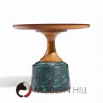 John Van Koert for Drexel Mid Century Green Ceramic and Walnut Side End Tables - Pair