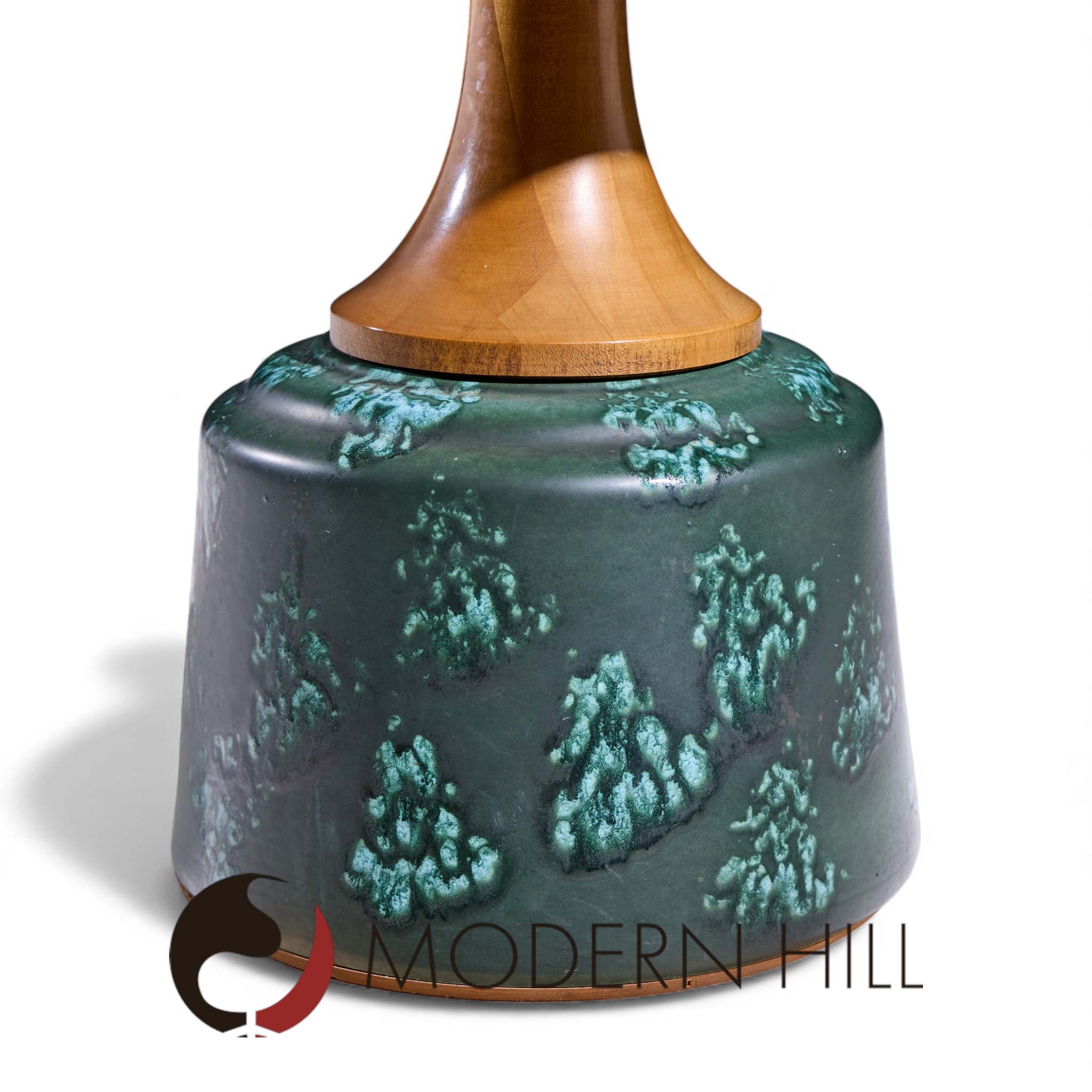 John Van Koert for Drexel Mid Century Green Ceramic and Walnut Side End Tables - Pair