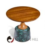 John Van Koert for Drexel Mid Century Green Ceramic and Walnut Side End Tables - Pair