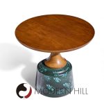 John Van Koert for Drexel Mid Century Green Ceramic and Walnut Side End Tables - Pair