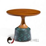 John Van Koert for Drexel Mid Century Green Ceramic and Walnut Side End Tables - Pair