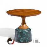 John Van Koert for Drexel Mid Century Green Ceramic and Walnut Side End Tables - Pair