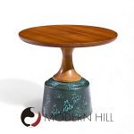 John Van Koert for Drexel Mid Century Green Ceramic and Walnut Side End Tables - Pair