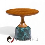 John Van Koert for Drexel Mid Century Green Ceramic and Walnut Side End Tables - Pair