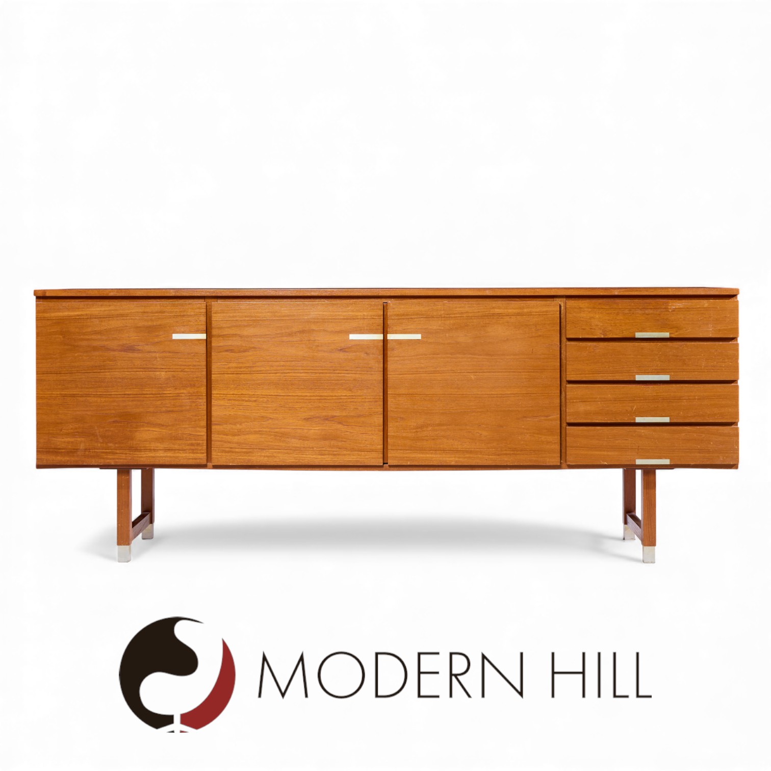 Kai Kristiansen for Feldballes Møbelfabrik Mid Century Danish Teak and Brass Credenza