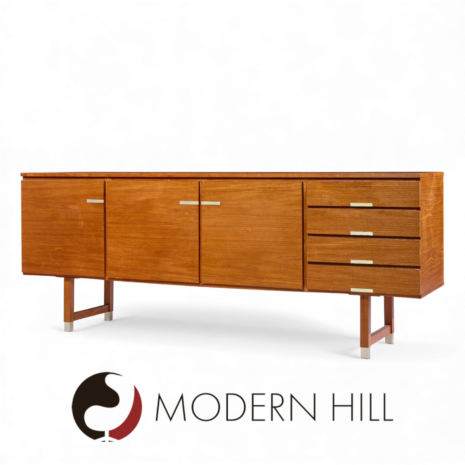 Kai Kristiansen for Feldballes Møbelfabrik Mid Century Danish Teak and Brass Credenza