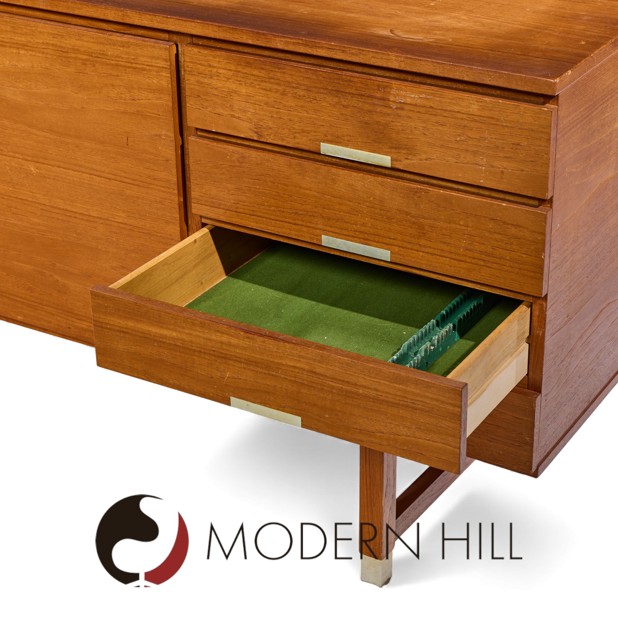 Kai Kristiansen for Feldballes Møbelfabrik Mid Century Danish Teak and Brass Credenza