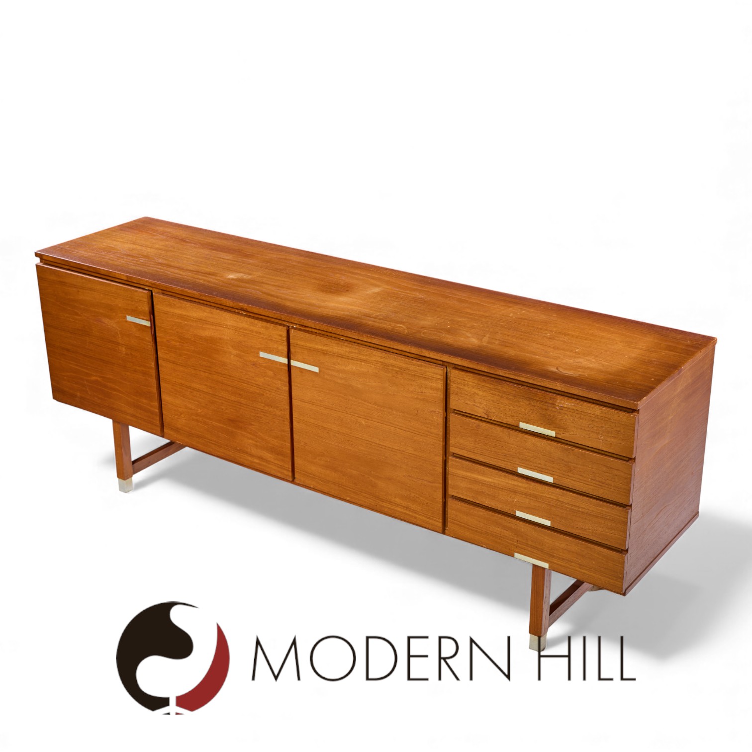 Kai Kristiansen for Feldballes Møbelfabrik Mid Century Danish Teak and Brass Credenza