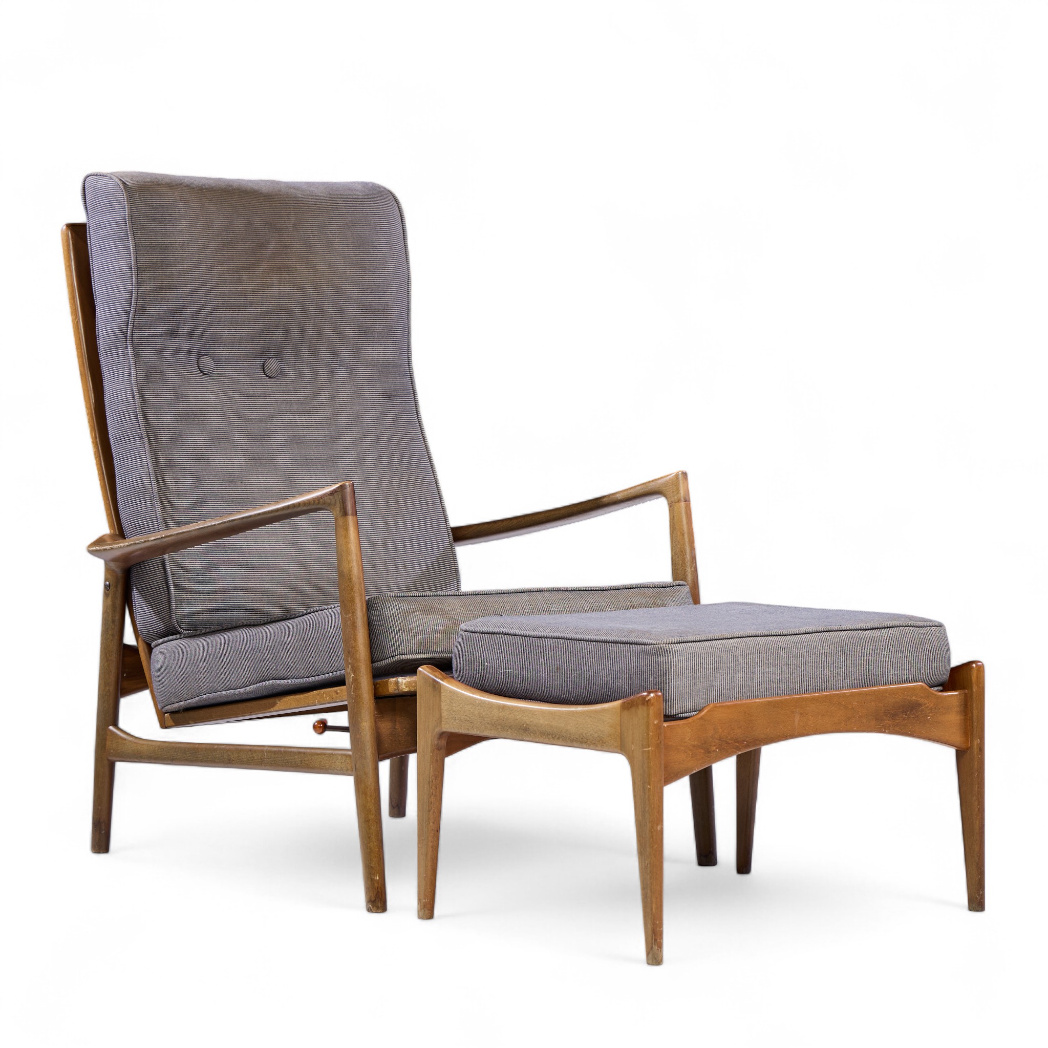 Kofod Larsen for Selig Mid Century Danish Walnut Lounge Chair and Ottoman
