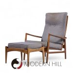 Kofod Larsen for Selig Mid Century Danish Walnut Lounge Chair and Ottoman