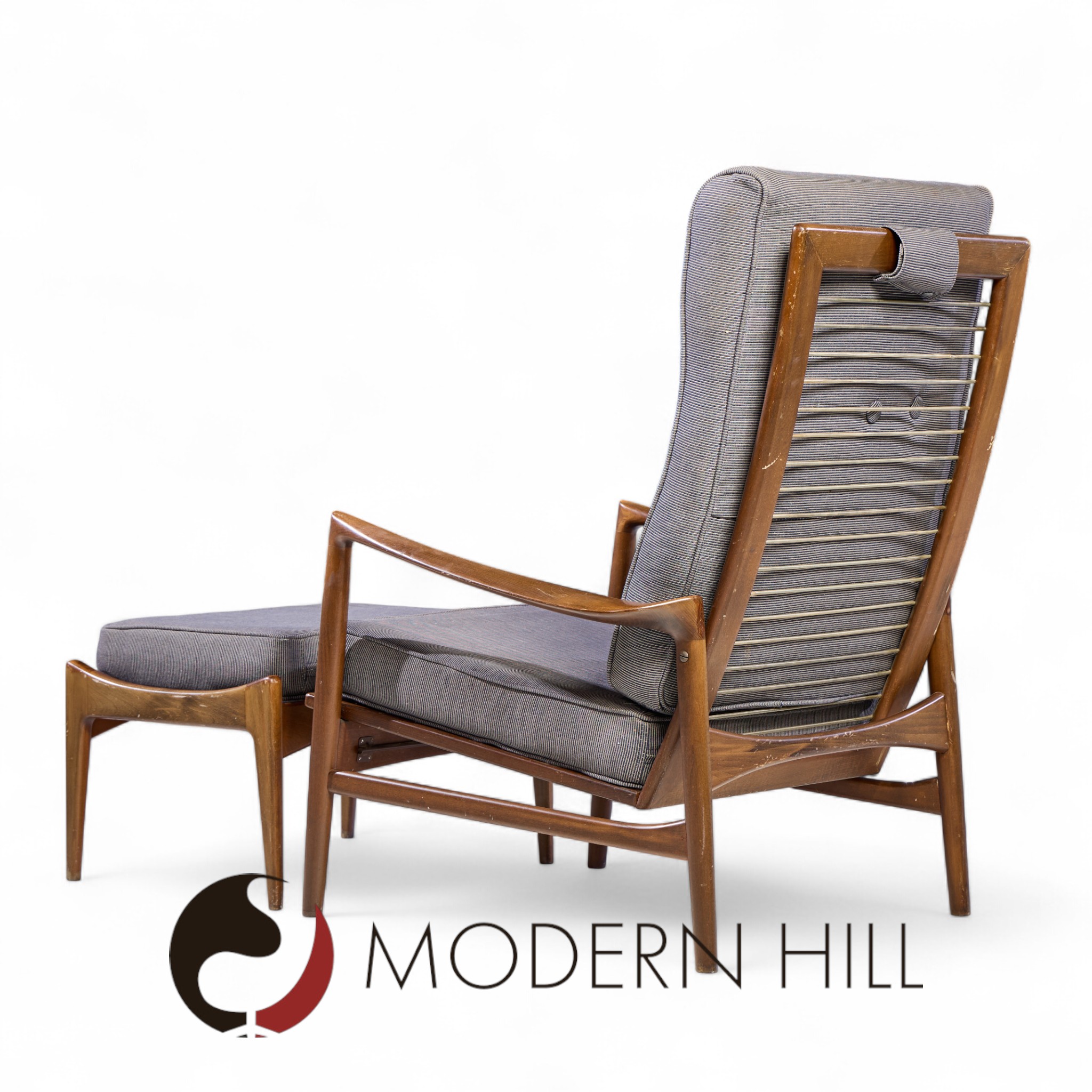 Kofod Larsen for Selig Mid Century Danish Walnut Lounge Chair and Ottoman