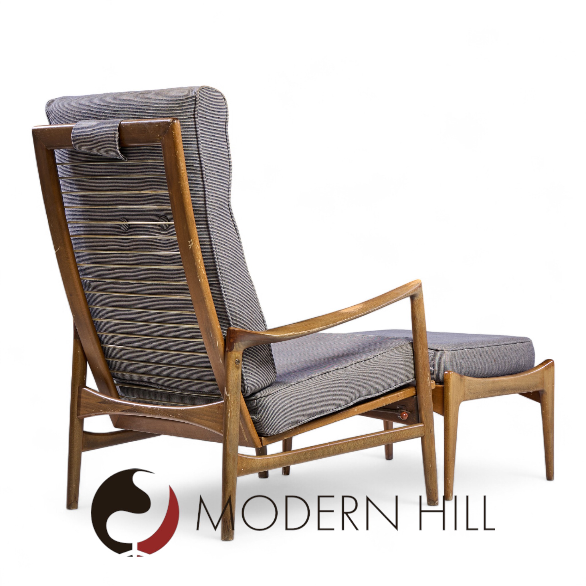 Kofod Larsen for Selig Mid Century Danish Walnut Lounge Chair and Ottoman