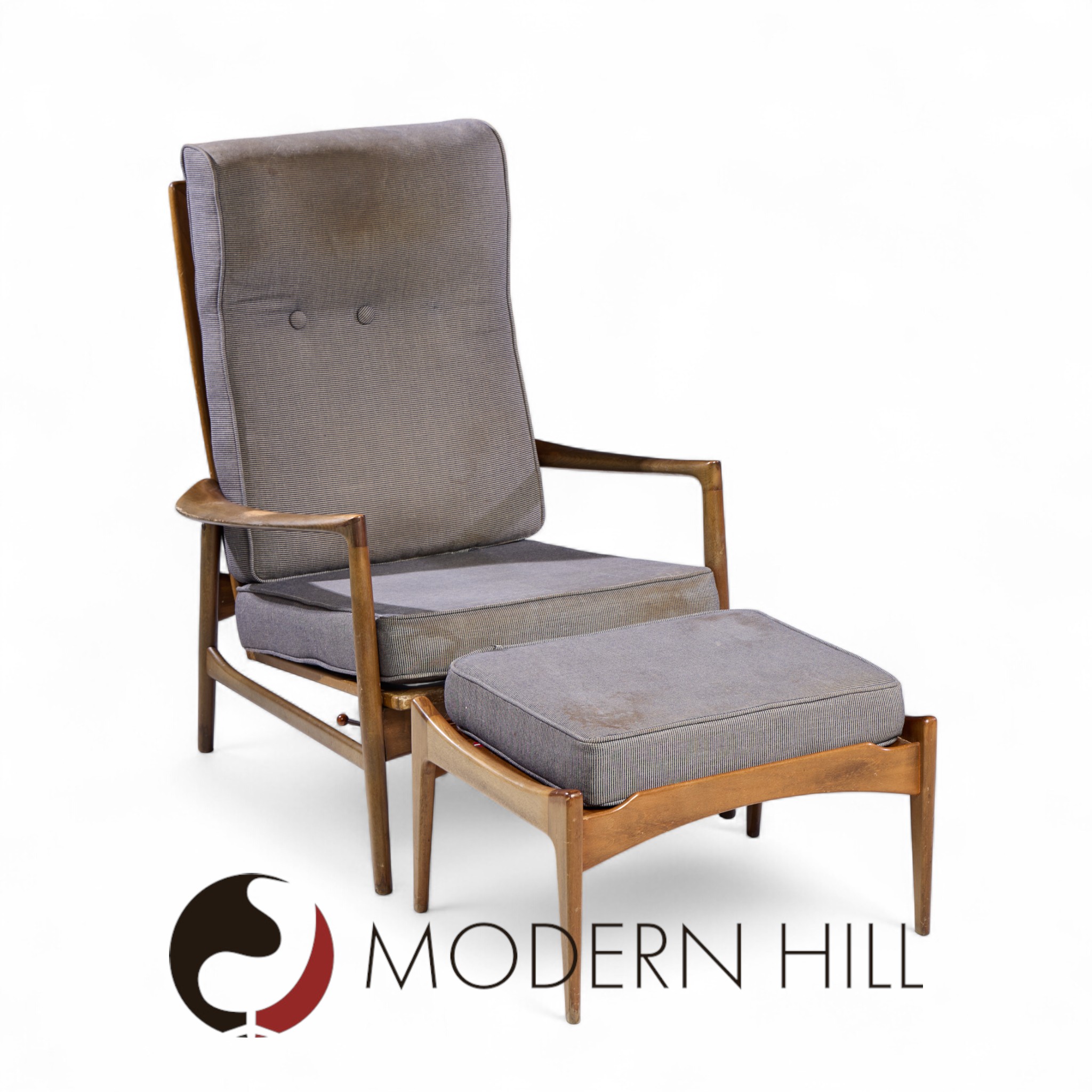 Kofod Larsen for Selig Mid Century Danish Walnut Lounge Chair and Ottoman