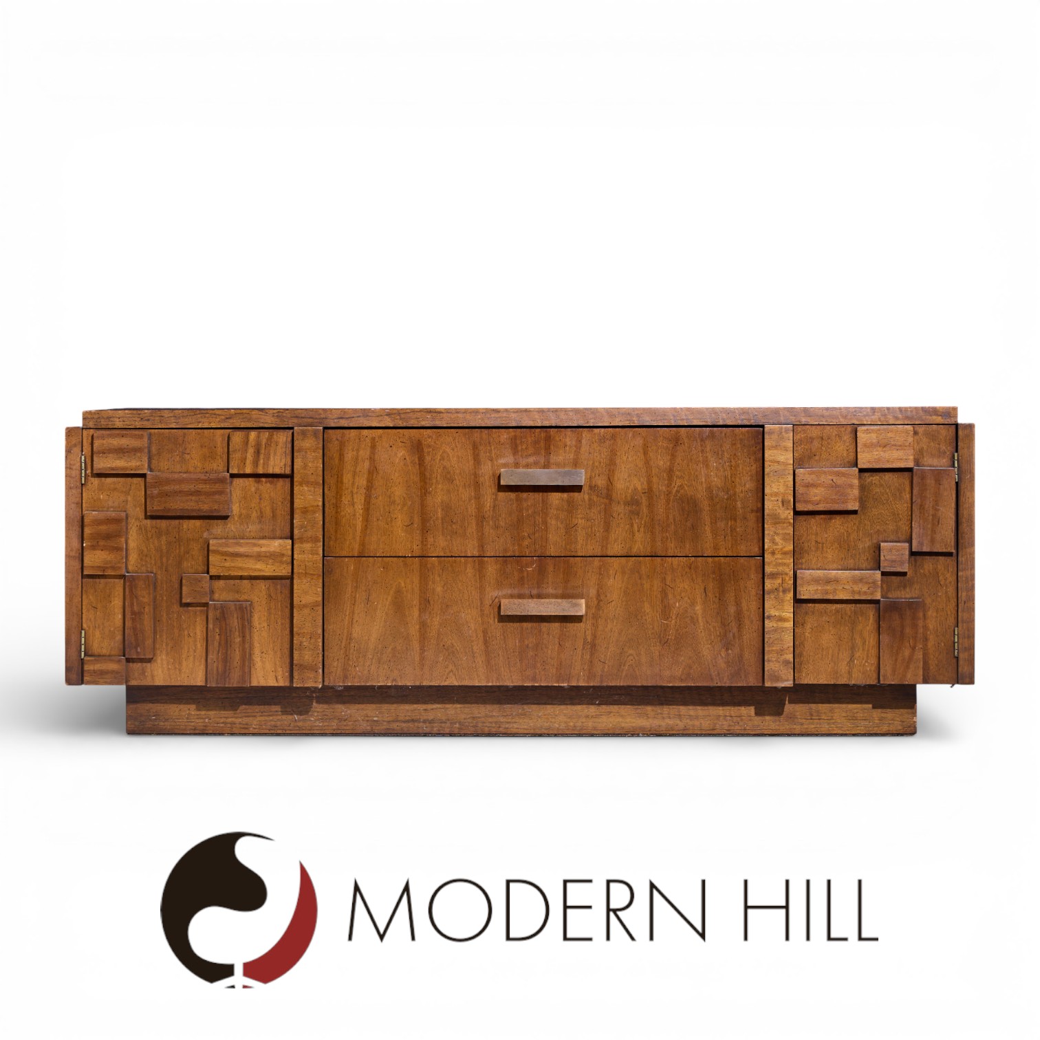 Lane Staccato Brutalist Mid Century Walnut Credenza