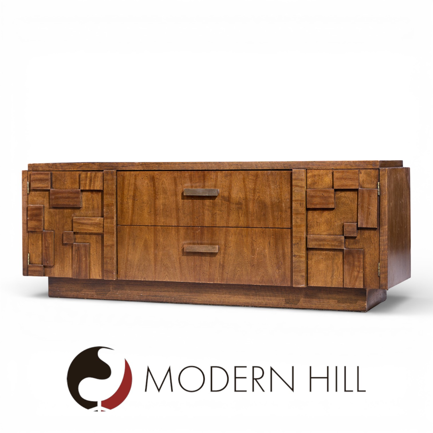 Lane Staccato Brutalist Mid Century Walnut Credenza