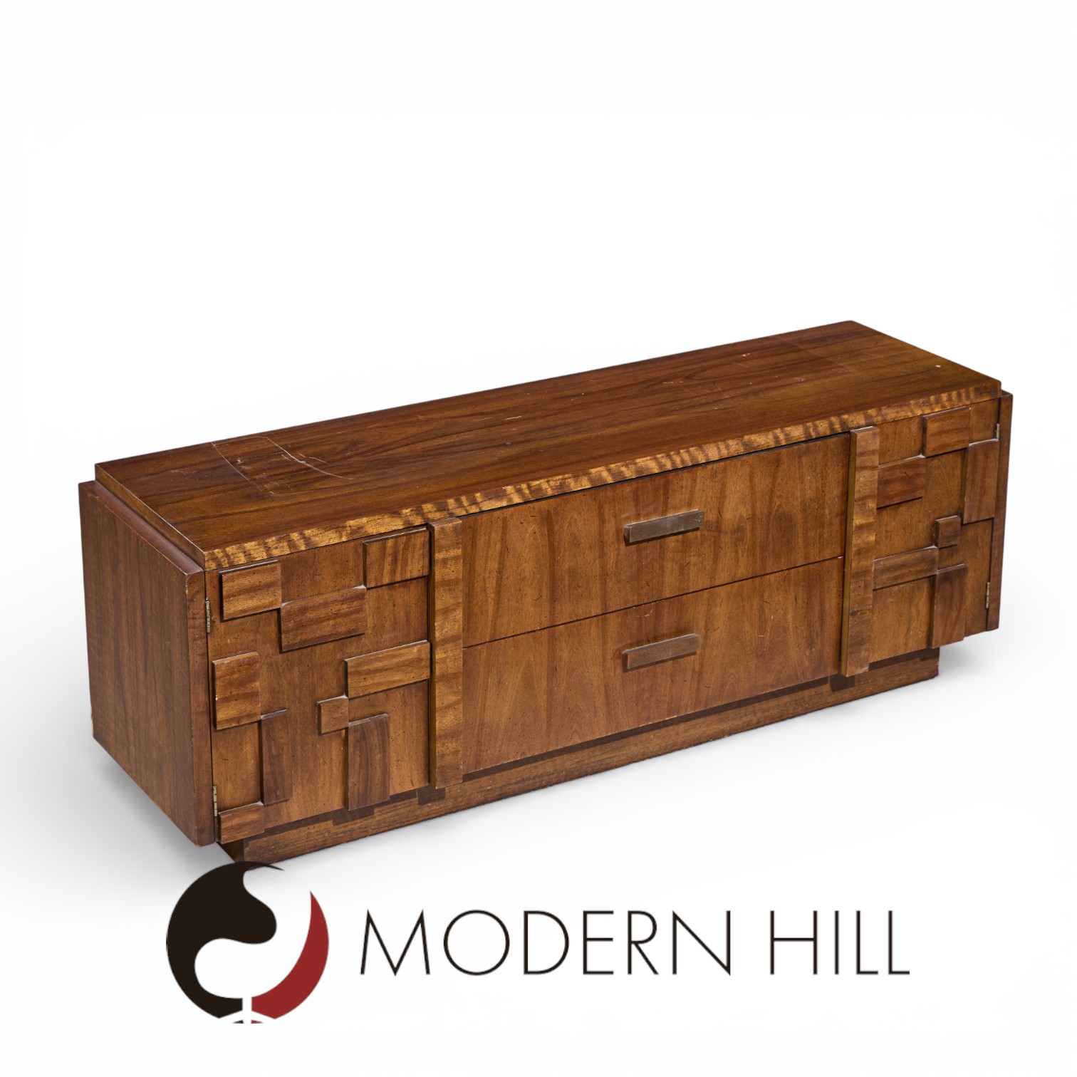 Lane Staccato Brutalist Mid Century Walnut Credenza