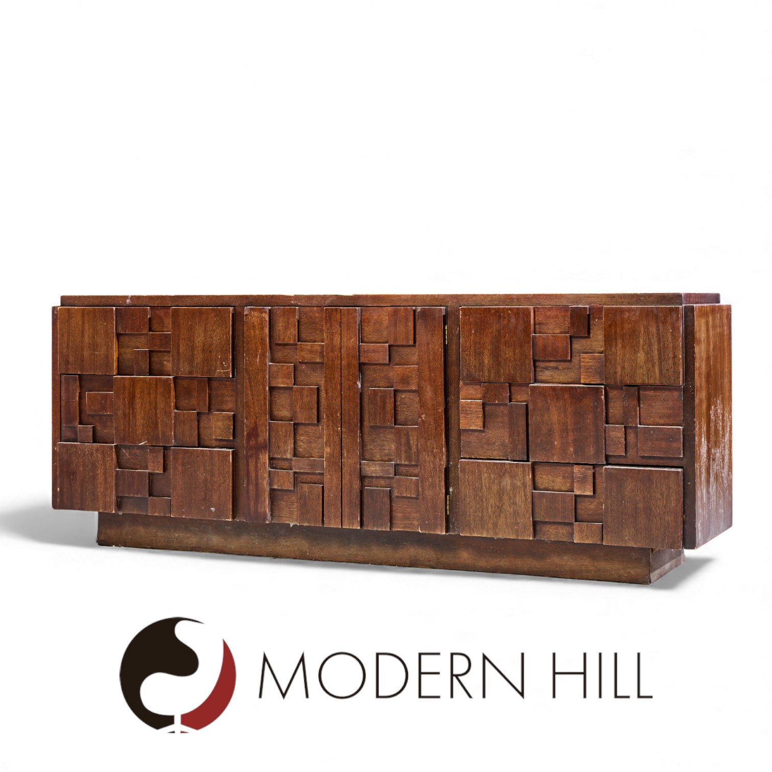 Lane Staccato Brutalist Mid Century Walnut Lowboy Dresser