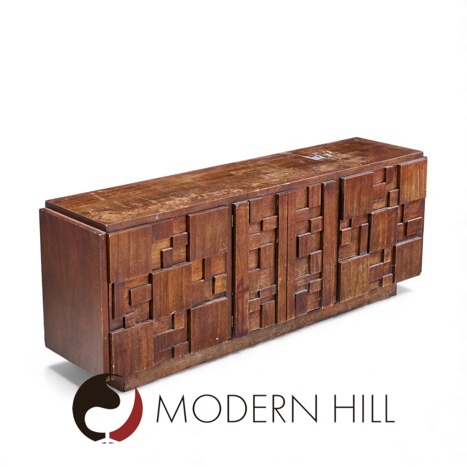 Lane Staccato Brutalist Mid Century Walnut Lowboy Dresser