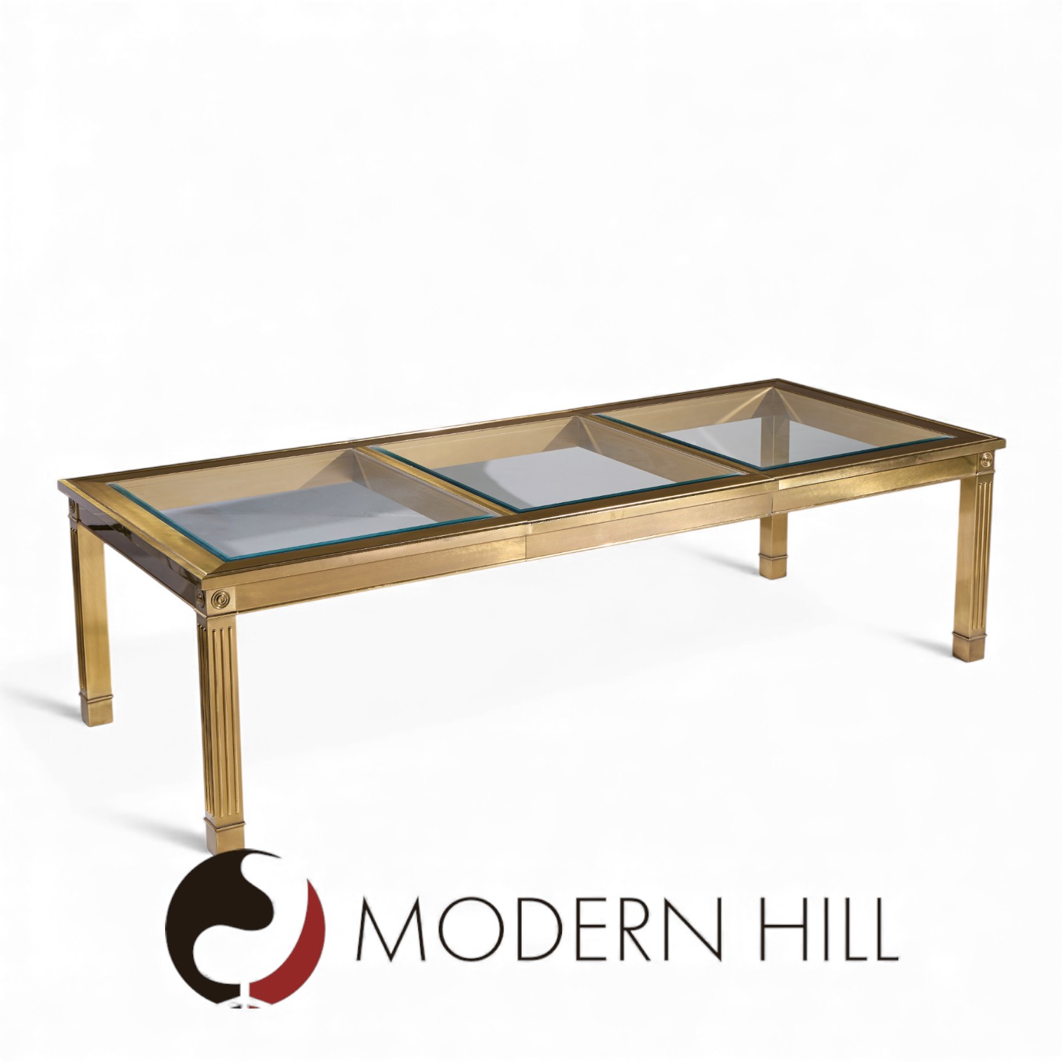 Mastercraft Mid Century Brass Expanding Dining Table with 1 Leaf