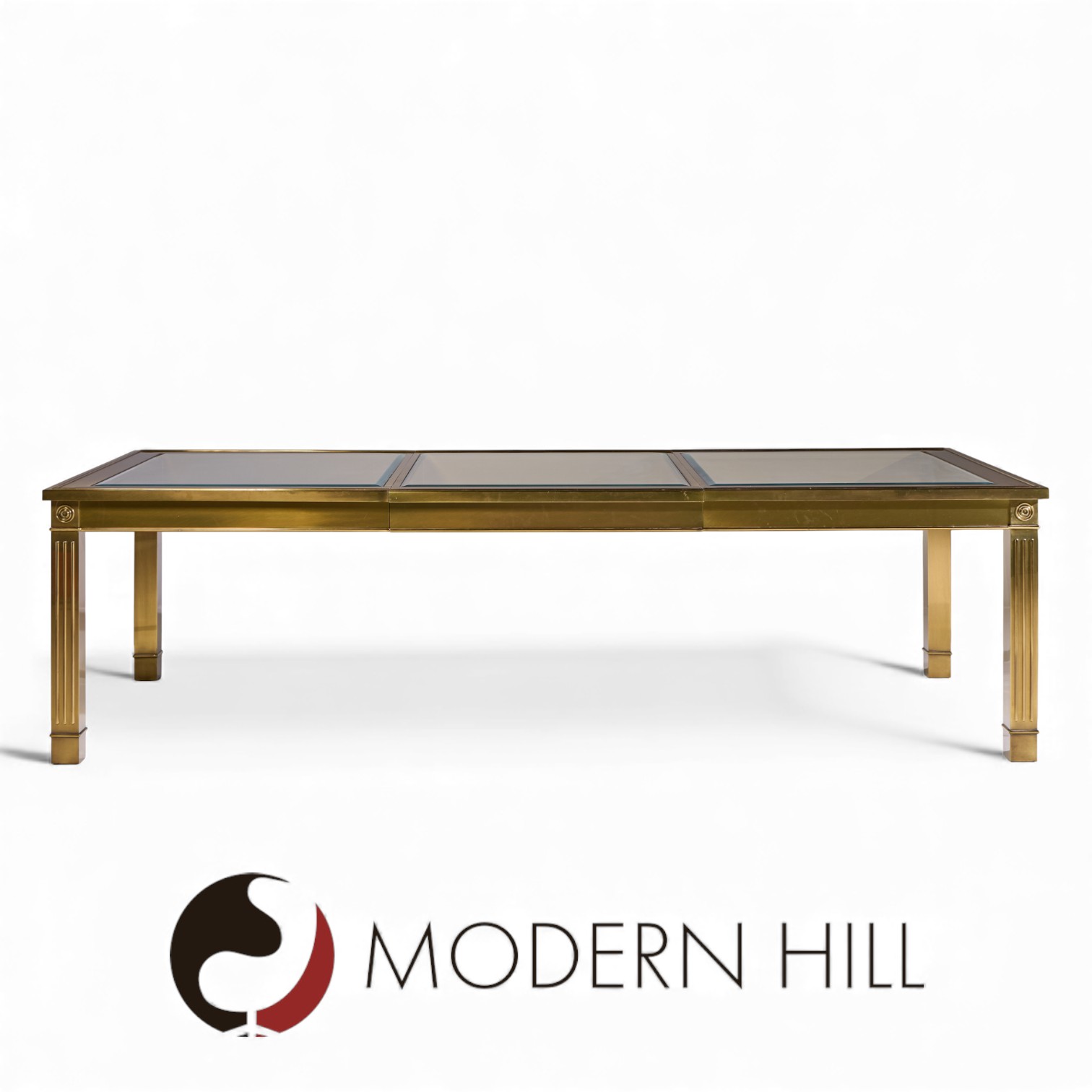 Mastercraft Mid Century Brass Expanding Dining Table with 1 Leaf