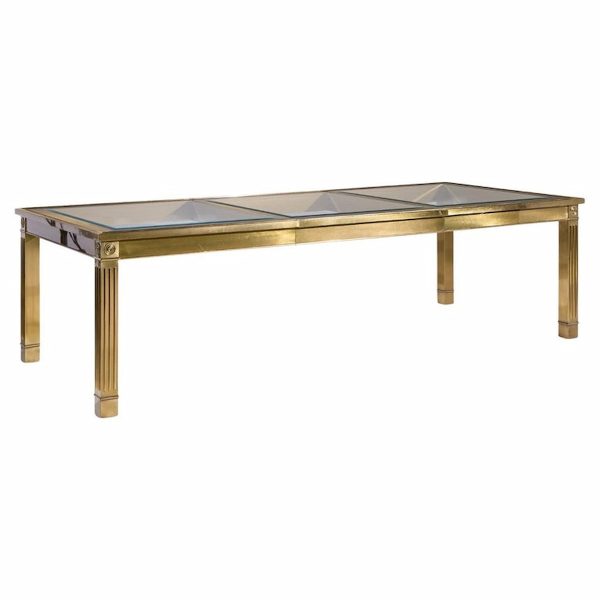 Mastercraft Mid Century Brass Expanding Dining Table with 1 Leaf