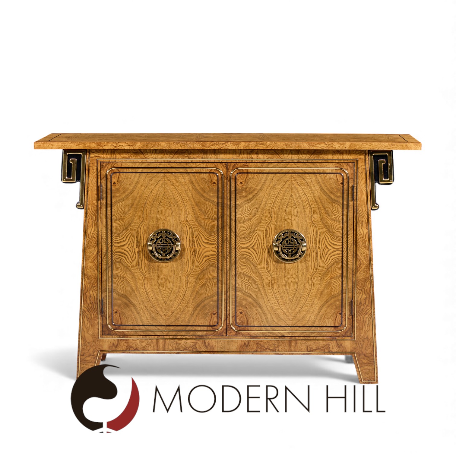 Mastercraft Mid Century Burlwood and Brass Console Credenza