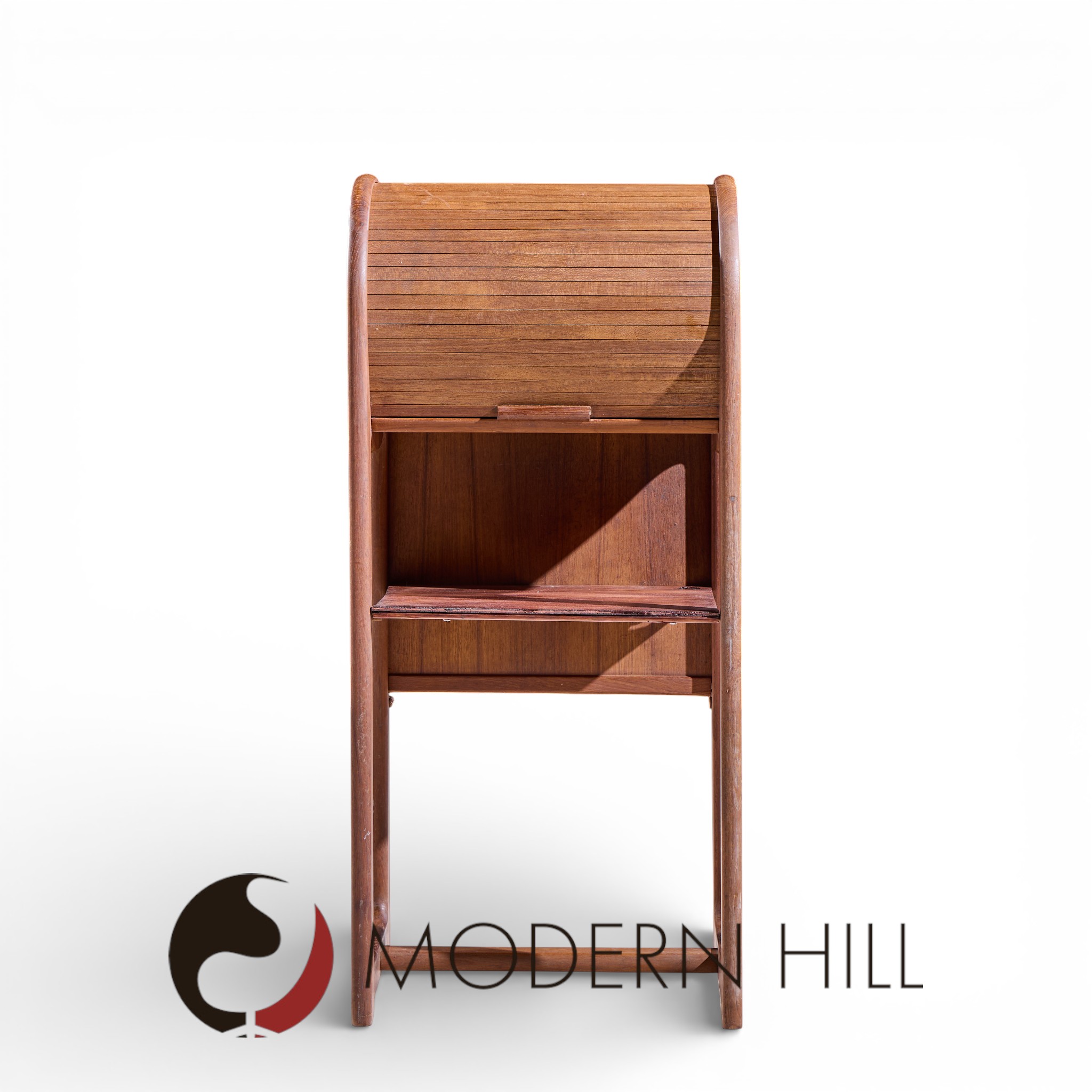 Mid Century Danish Teak Tambour Door Foyer Entry Console Phone Table