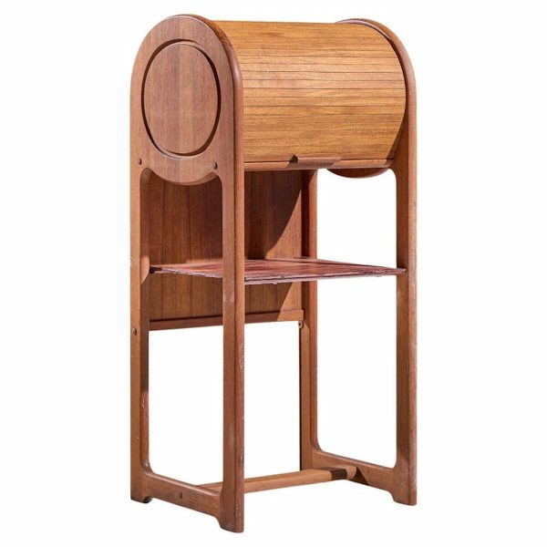 Mid Century Danish Teak Tambour Door Foyer Entry Console Phone Table