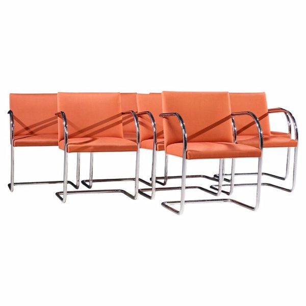 Mies Van Der Rohe for Knoll Brno Mid Century Tubular Cantilever Chrome Dining Chairs - Set of 8