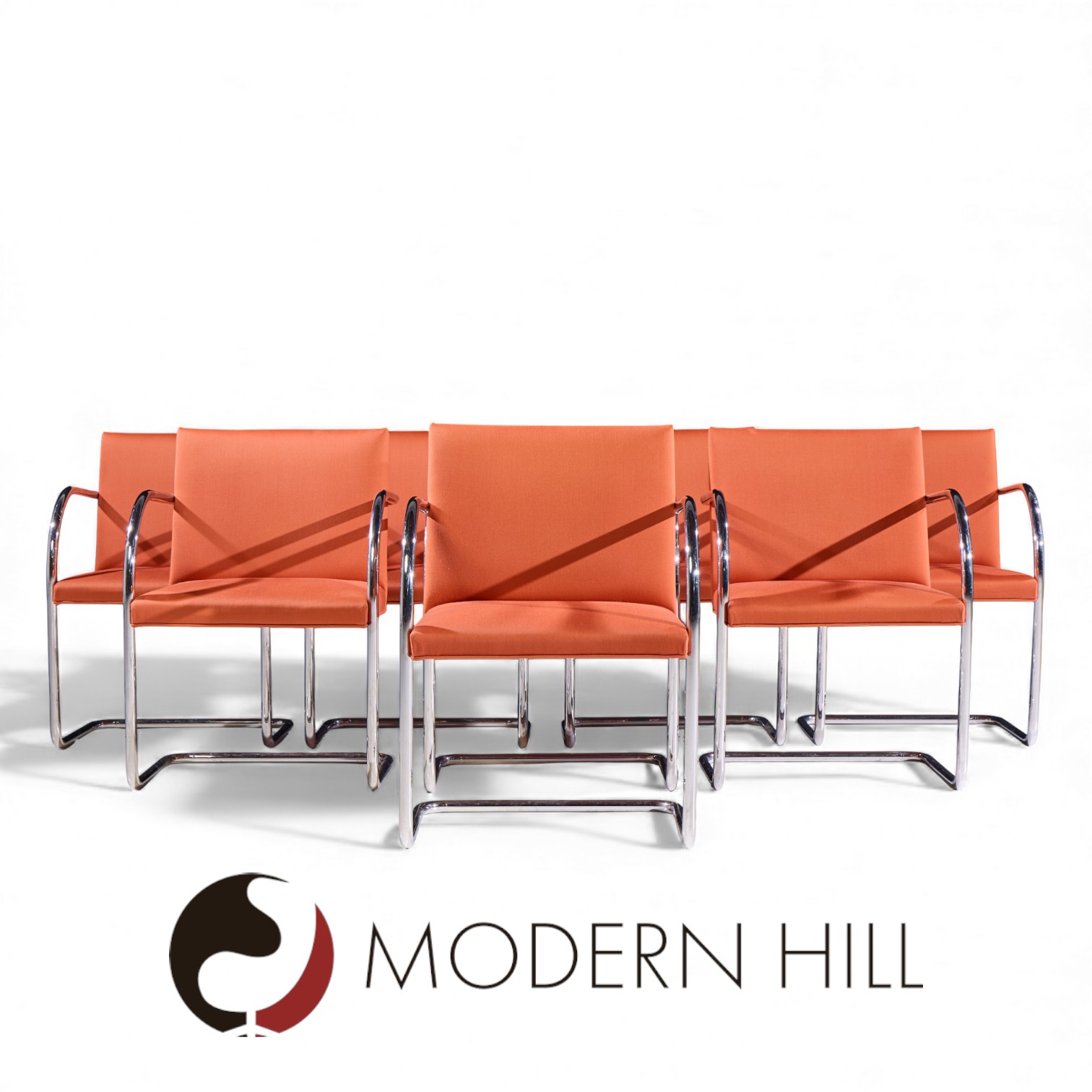 Mies Van Der Rohe for Knoll Brno Mid Century Tubular Cantilever Chrome Dining Chairs - Set of 8