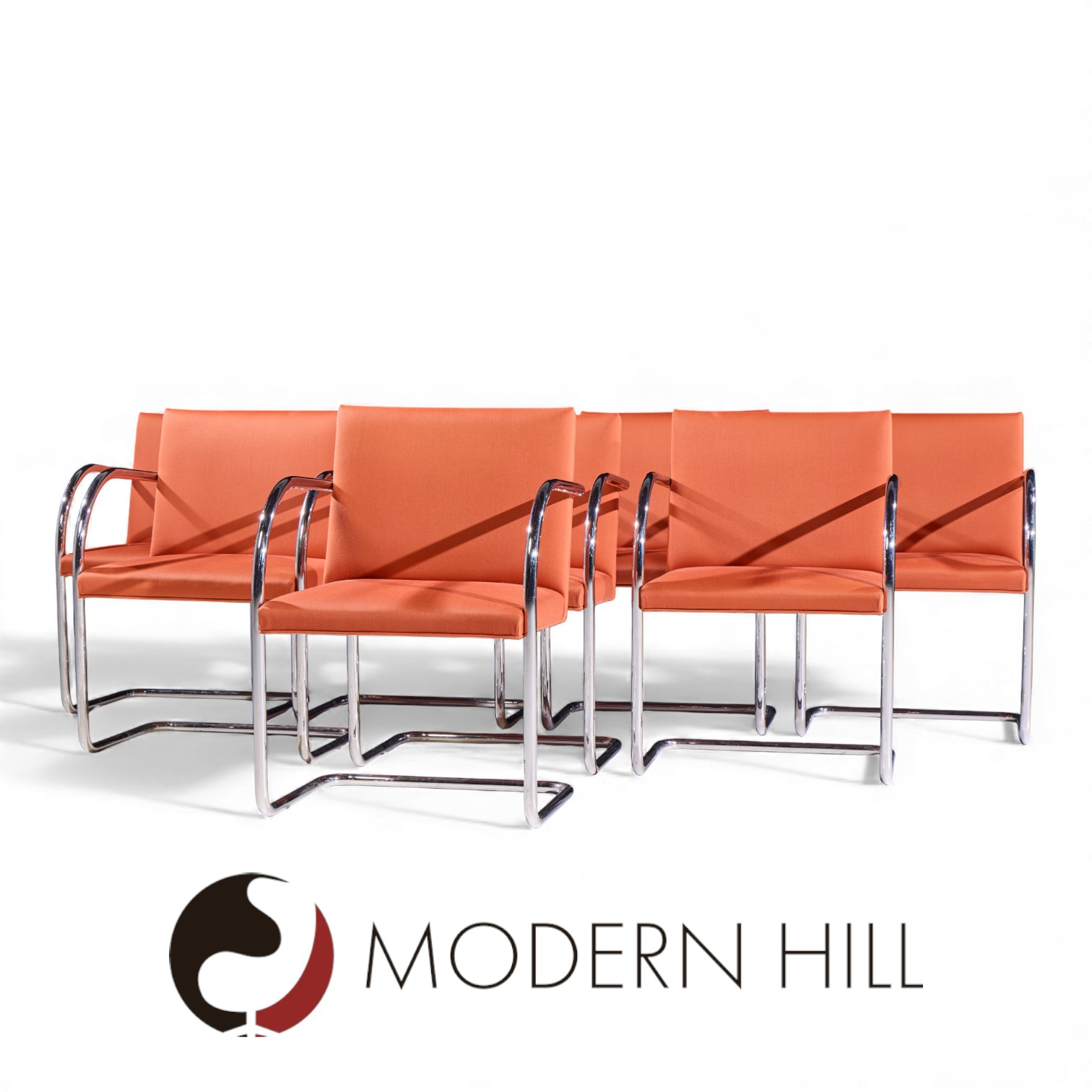 Mies Van Der Rohe for Knoll Brno Mid Century Tubular Cantilever Chrome Dining Chairs - Set of 8