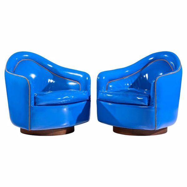 Milo Baughman for Thayer Coggin Mid Century Blue Swivel Tilt Lounge Chairs - Pair