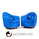 Milo Baughman for Thayer Coggin Mid Century Blue Swivel Tilt Lounge Chairs - Pair