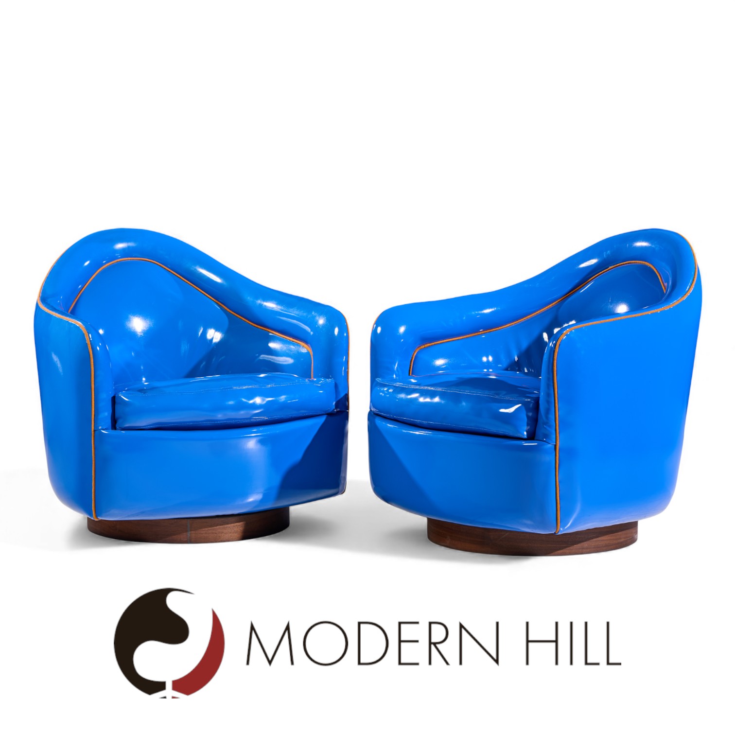 Milo Baughman for Thayer Coggin Mid Century Blue Swivel Tilt Lounge Chairs - Pair