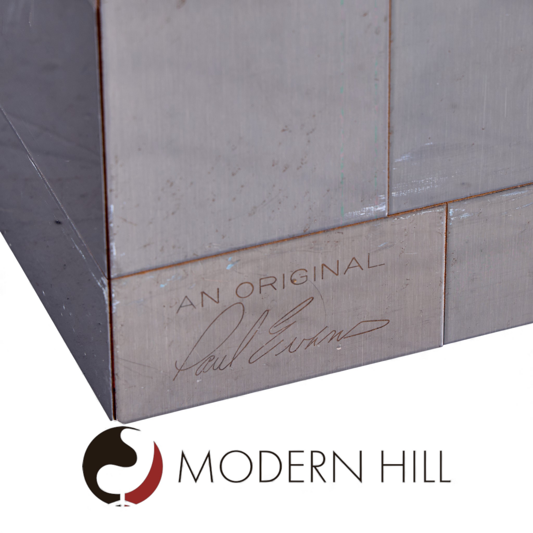 Paul Evans Cityscape Mid Century Gunmetal Cube Side End Tables - Pair