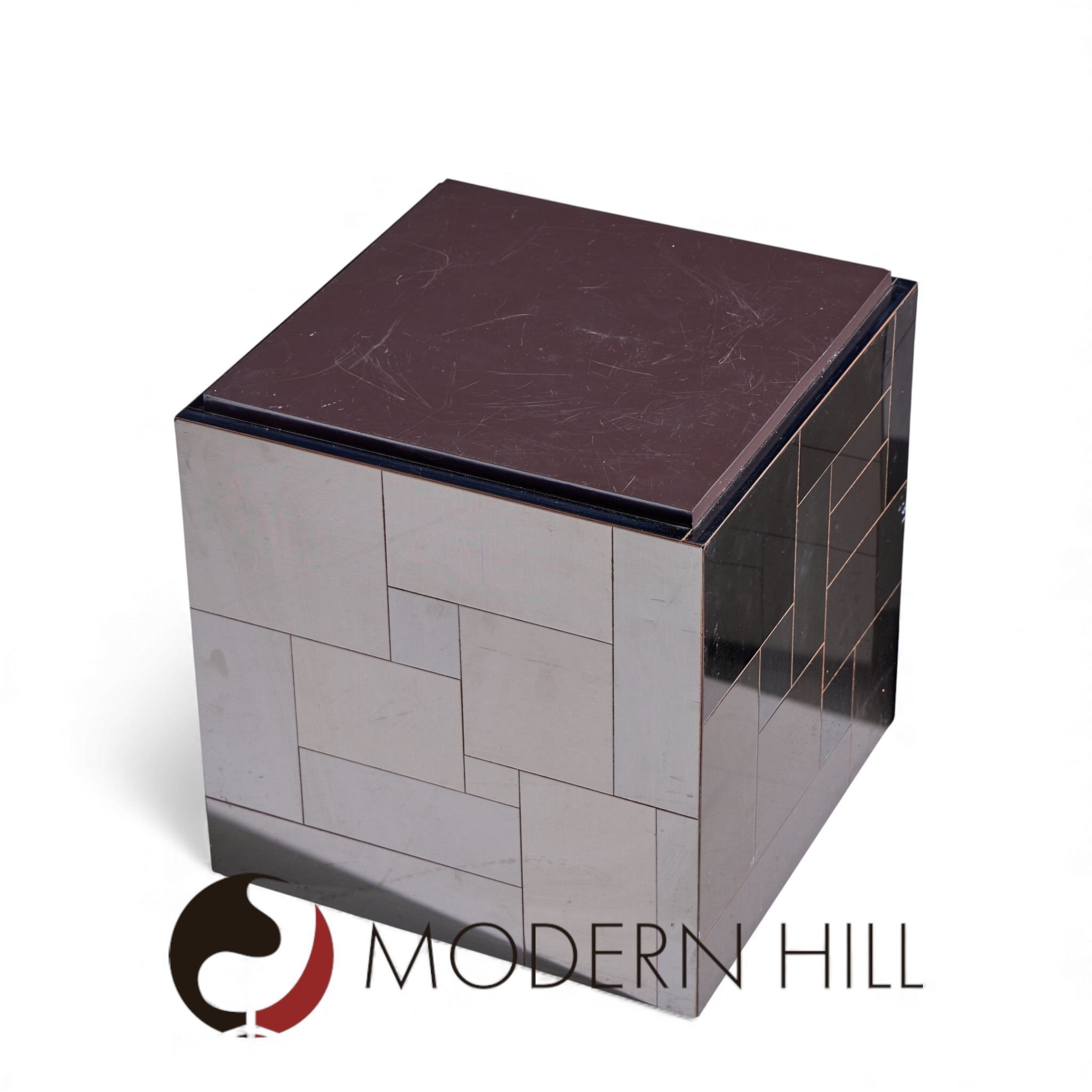 Paul Evans Cityscape Mid Century Gunmetal Cube Side End Tables - Pair