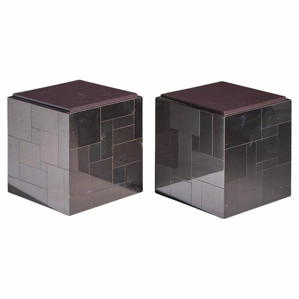 Paul Evans Cityscape Mid Century Gunmetal Cube Side End Tables - Pair