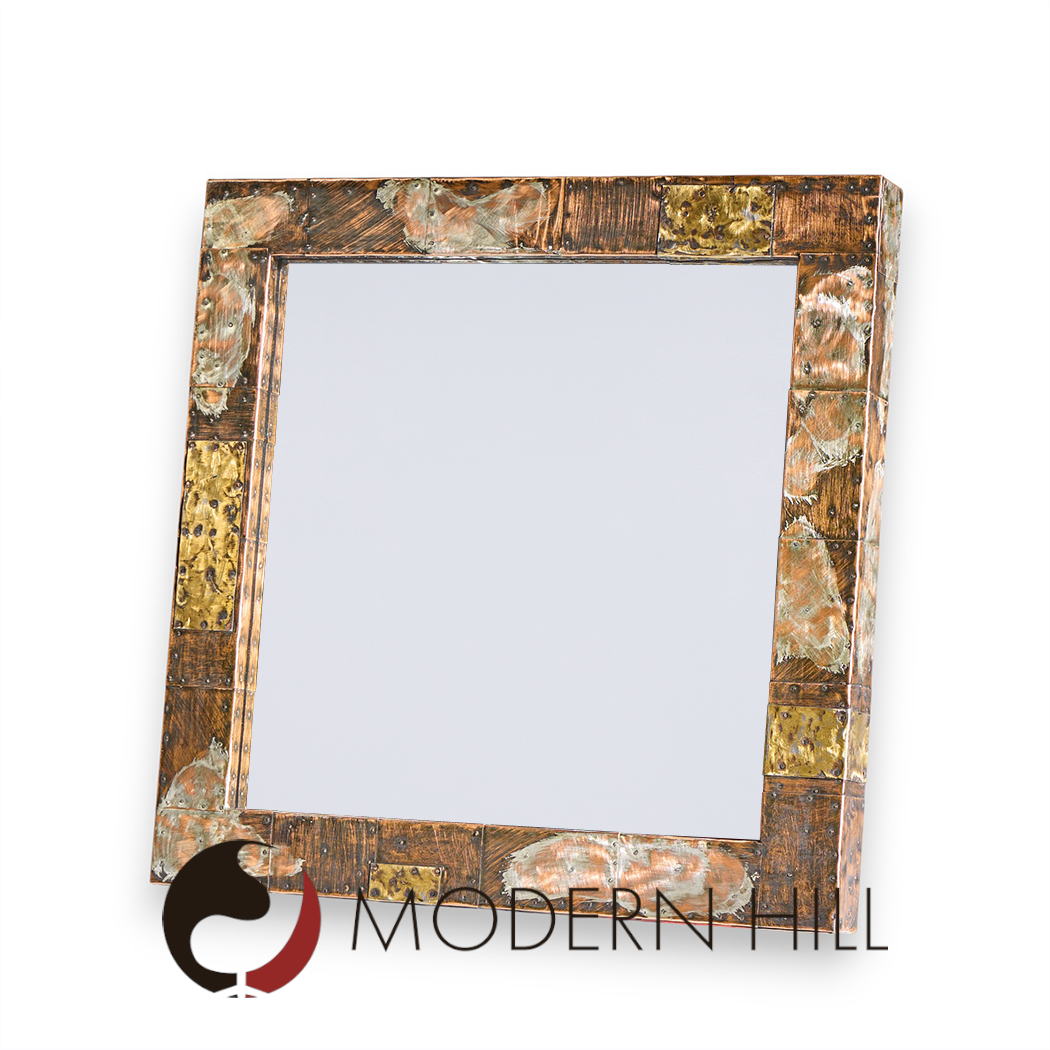 Paul Evans Mid Century Patchwork Copper, Brass and Pewter Mirror
