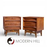 Young Manufacturing Mid Century Curved Walnut Nightstands - Pair