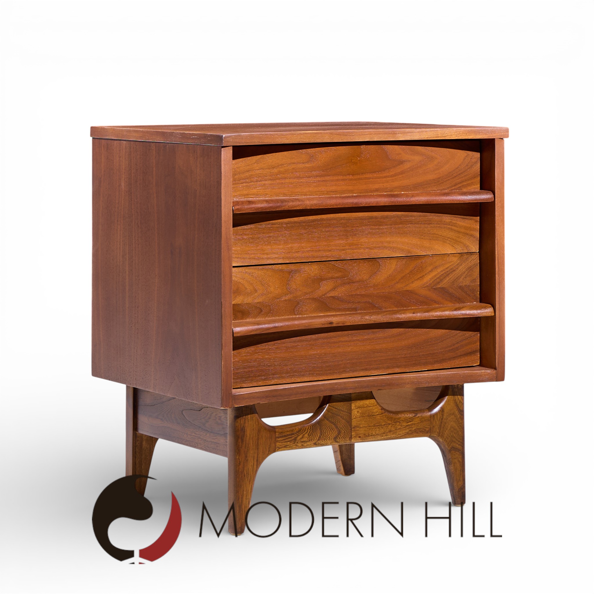 Young Manufacturing Mid Century Curved Walnut Nightstands - Pair